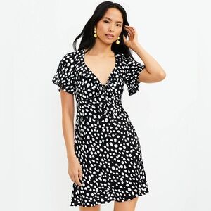 NEW Ann Taylor LOFT Women’s Dotted Tie Front Flare Mini Dress Black/White XS